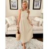 imageZESICA Womens 2025 Summer Sleeveless Midi Dresses Crewneck Knit Pleated A Line Swing Casual Basic Tank Long DressApricot