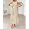 imageZESICA Womens 2025 Summer Sleeveless Midi Dresses Crewneck Knit Pleated A Line Swing Casual Basic Tank Long DressApricot