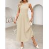 imageZESICA Womens 2025 Summer Sleeveless Midi Dresses Crewneck Knit Pleated A Line Swing Casual Basic Tank Long DressApricot