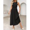 imageZESICA Womens 2025 Summer Sleeveless Midi Dresses Crewneck Knit Pleated A Line Swing Casual Basic Tank Long DressBlack