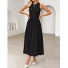 imageZESICA Womens 2025 Summer Sleeveless Midi Dresses Crewneck Knit Pleated A Line Swing Casual Basic Tank Long DressBlack