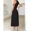 imageZESICA Womens 2025 Summer Sleeveless Midi Dresses Crewneck Knit Pleated A Line Swing Casual Basic Tank Long DressBlack