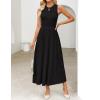 imageZESICA Womens 2025 Summer Sleeveless Midi Dresses Crewneck Knit Pleated A Line Swing Casual Basic Tank Long DressBlack