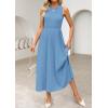 imageZESICA Womens 2025 Summer Sleeveless Midi Dresses Crewneck Knit Pleated A Line Swing Casual Basic Tank Long DressDusty Blue