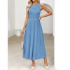 imageZESICA Womens 2025 Summer Sleeveless Midi Dresses Crewneck Knit Pleated A Line Swing Casual Basic Tank Long DressDusty Blue