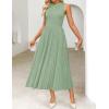 imageZESICA Womens 2025 Summer Sleeveless Midi Dresses Crewneck Knit Pleated A Line Swing Casual Basic Tank Long DressGreen