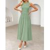 imageZESICA Womens 2025 Summer Sleeveless Midi Dresses Crewneck Knit Pleated A Line Swing Casual Basic Tank Long DressGreen