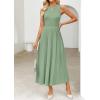 imageZESICA Womens 2025 Summer Sleeveless Midi Dresses Crewneck Knit Pleated A Line Swing Casual Basic Tank Long DressGreen