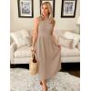 imageZESICA Womens 2025 Summer Sleeveless Midi Dresses Crewneck Knit Pleated A Line Swing Casual Basic Tank Long DressKhaki