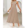 imageZESICA Womens 2025 Summer Sleeveless Midi Dresses Crewneck Knit Pleated A Line Swing Casual Basic Tank Long DressKhaki