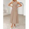 imageZESICA Womens 2025 Summer Sleeveless Midi Dresses Crewneck Knit Pleated A Line Swing Casual Basic Tank Long DressKhaki