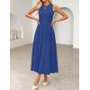 imageZESICA Womens 2025 Summer Sleeveless Midi Dresses Crewneck Knit Pleated A Line Swing Casual Basic Tank Long DressNavy