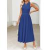 imageZESICA Womens 2025 Summer Sleeveless Midi Dresses Crewneck Knit Pleated A Line Swing Casual Basic Tank Long DressNavy