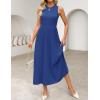 imageZESICA Womens 2025 Summer Sleeveless Midi Dresses Crewneck Knit Pleated A Line Swing Casual Basic Tank Long DressNavy
