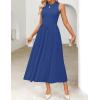 imageZESICA Womens 2025 Summer Sleeveless Midi Dresses Crewneck Knit Pleated A Line Swing Casual Basic Tank Long DressNavy