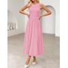 imageZESICA Womens 2025 Summer Sleeveless Midi Dresses Crewneck Knit Pleated A Line Swing Casual Basic Tank Long DressPink