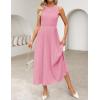 imageZESICA Womens 2025 Summer Sleeveless Midi Dresses Crewneck Knit Pleated A Line Swing Casual Basic Tank Long DressPink