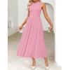 imageZESICA Womens 2025 Summer Sleeveless Midi Dresses Crewneck Knit Pleated A Line Swing Casual Basic Tank Long DressPink