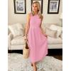 imageZESICA Womens 2025 Summer Sleeveless Midi Dresses Crewneck Knit Pleated A Line Swing Casual Basic Tank Long DressPink
