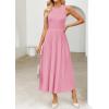 imageZESICA Womens 2025 Summer Sleeveless Midi Dresses Crewneck Knit Pleated A Line Swing Casual Basic Tank Long DressPink