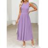 imageZESICA Womens 2025 Summer Sleeveless Midi Dresses Crewneck Knit Pleated A Line Swing Casual Basic Tank Long DressPurple