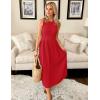 imageZESICA Womens 2025 Summer Sleeveless Midi Dresses Crewneck Knit Pleated A Line Swing Casual Basic Tank Long DressRed