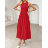 imageZESICA Womens 2025 Summer Sleeveless Midi Dresses Crewneck Knit Pleated A Line Swing Casual Basic Tank Long DressRed