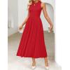 imageZESICA Womens 2025 Summer Sleeveless Midi Dresses Crewneck Knit Pleated A Line Swing Casual Basic Tank Long DressRed