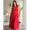 imageZESICA Womens 2025 Summer Sleeveless Midi Dresses Crewneck Knit Pleated A Line Swing Casual Basic Tank Long DressRed