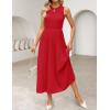 imageZESICA Womens 2025 Summer Sleeveless Midi Dresses Crewneck Knit Pleated A Line Swing Casual Basic Tank Long DressRed