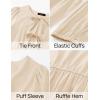 imageZESICA Womens Dress Fall Long Puff Sleeve Self Tie Front Babydoll A Line Pleated Cute Mini Tunic Dresses 2025Apricot