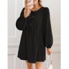 imageZESICA Womens Dress Fall Long Puff Sleeve Self Tie Front Babydoll A Line Pleated Cute Mini Tunic Dresses 2025Black