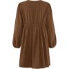 imageZESICA Womens Dress Fall Long Puff Sleeve Self Tie Front Babydoll A Line Pleated Cute Mini Tunic Dresses 2025Brown