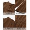 imageZESICA Womens Dress Fall Long Puff Sleeve Self Tie Front Babydoll A Line Pleated Cute Mini Tunic Dresses 2025Brown