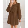 imageZESICA Womens Dress Fall Long Puff Sleeve Self Tie Front Babydoll A Line Pleated Cute Mini Tunic Dresses 2025Brown