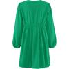 imageZESICA Womens Dress Fall Long Puff Sleeve Self Tie Front Babydoll A Line Pleated Cute Mini Tunic Dresses 2025Green