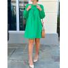 imageZESICA Womens Dress Fall Long Puff Sleeve Self Tie Front Babydoll A Line Pleated Cute Mini Tunic Dresses 2025Green