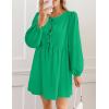 imageZESICA Womens Dress Fall Long Puff Sleeve Self Tie Front Babydoll A Line Pleated Cute Mini Tunic Dresses 2025Green