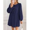 imageZESICA Womens Dress Fall Long Puff Sleeve Self Tie Front Babydoll A Line Pleated Cute Mini Tunic Dresses 2025Navy