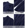 imageZESICA Womens Dress Fall Long Puff Sleeve Self Tie Front Babydoll A Line Pleated Cute Mini Tunic Dresses 2025Navy