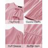 imageZESICA Womens Dress Fall Long Puff Sleeve Self Tie Front Babydoll A Line Pleated Cute Mini Tunic Dresses 2025Pink