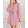imageZESICA Womens Dress Fall Long Puff Sleeve Self Tie Front Babydoll A Line Pleated Cute Mini Tunic Dresses 2025Pink