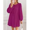 imageZESICA Womens Dress Fall Long Puff Sleeve Self Tie Front Babydoll A Line Pleated Cute Mini Tunic Dresses 2025Plum
