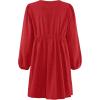 imageZESICA Womens Dress Fall Long Puff Sleeve Self Tie Front Babydoll A Line Pleated Cute Mini Tunic Dresses 2025Red