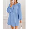 imageZESICA Womens Dress Fall Long Puff Sleeve Self Tie Front Babydoll A Line Pleated Cute Mini Tunic Dresses 2025Sky