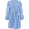 imageZESICA Womens Dress Fall Long Puff Sleeve Self Tie Front Babydoll A Line Pleated Cute Mini Tunic Dresses 2025Sky
