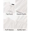 imageZESICA Womens Dress Fall Long Puff Sleeve Self Tie Front Babydoll A Line Pleated Cute Mini Tunic Dresses 2025White
