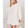 imageZESICA Womens Dress Fall Long Puff Sleeve Self Tie Front Babydoll A Line Pleated Cute Mini Tunic Dresses 2025White