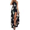 imageZESICA Womens Summer Halter Neck Floral Print Backless Split Beach Party Maxi DressDark Blue