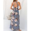 imageZESICA Womens Summer Halter Neck Floral Print Backless Split Beach Party Maxi DressGrey